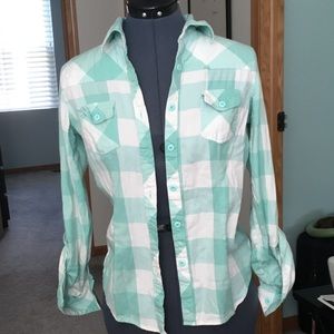 modcloth mint plaid button up top